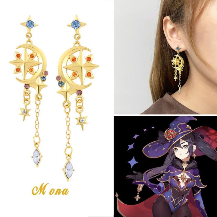 Anime Genshin Impact Earrings Zhongli Mona Xiao Barbatos Ayaka Kazuha Tartaglia Barbara Hutao Cosplay Ear Studs Drop Earring