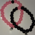 2 pcs Couple Bracelet- with metal heart connect - 8mm size beads- for boys & girls both- best for couples at long distance- blue/ evil eye/ white/ pink. 