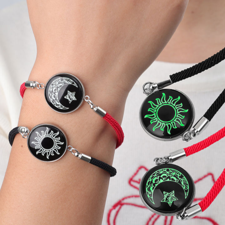 2Pcs New Fashion Sun Moon Lovers Time Gemstone Weaving Bracelet Night Light Couple Bracelets Moon Sun Hand Ropes
