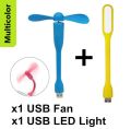 Combo 1+1 Offer Portable & Flexible Mini USB Fan + USB LED Light Lamp For Mobile OTG Power Bank Notebook Laptop Desktop PC Desk (Multicolor). 