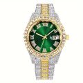 Hip Hop Avant-garde Luxury Artificial Diamond Quartz Men's Watch Fashion Casual Business Sports Golden Men's Watch, Ideal choice for Gifts. 