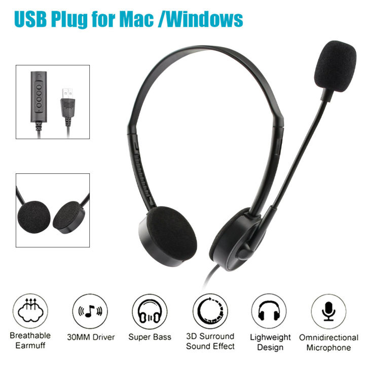 Call Center Headset Mic Service Headphone Telephone Wired Phone Headset Retractable Headband for Centre Traffic Computer