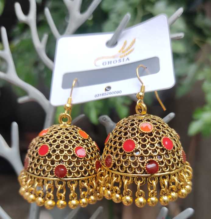 Indian%20Golden%20Color%20%20Jhumka%20Earrings%20with%20Golden%20Color%20Hanging%20Beads%20For%20Women%20and%20Girls%20-%20Image%202