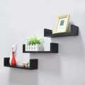 U Shape Wall Mounted Storage Rack Home Decoration Rack Bookshelf for Book/Media/CD/DVD Storage (Black&White)). 