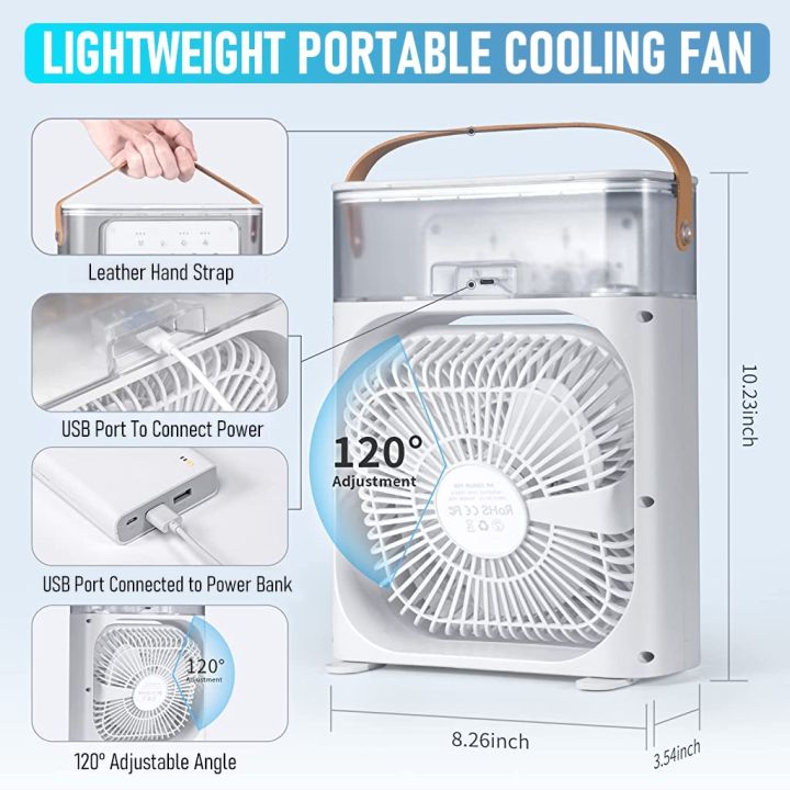 Portable Air Conditioner Fan | Usb Electric Fan With Led Night Light | Fine Mist Water | And Humidifier Function | Led Night Light Water Mist | BGstores