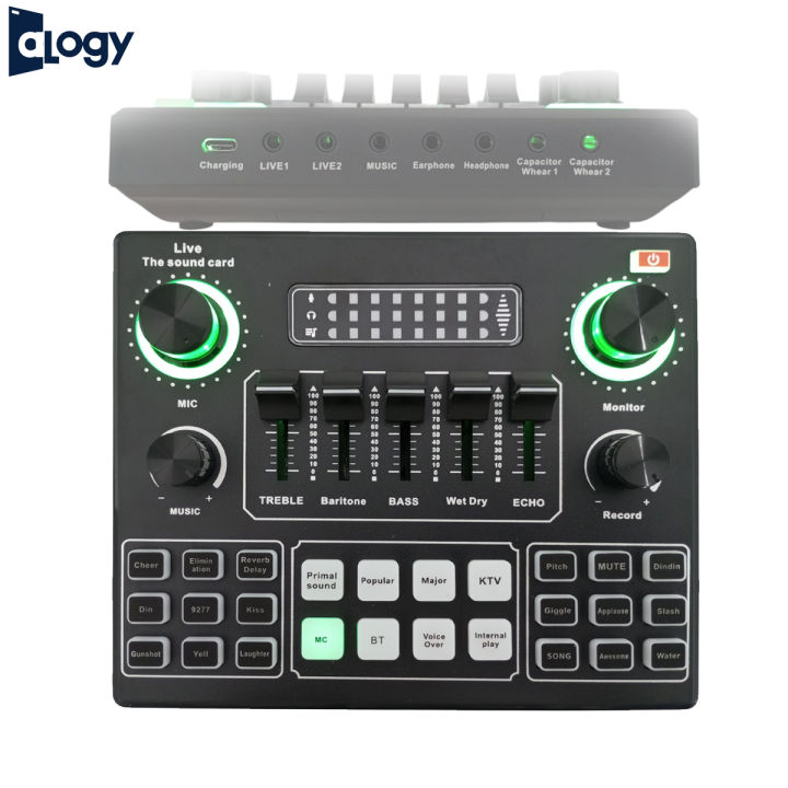 Alogy V9SJ Live Sound Card, 2 mic Supported Podcast Studio Sound Mixer Live Streaming 12 Warm Up Sound Effects Professional Audio Mixer Sound Card Voice Changer One Touch Mute USB External Sound Card for Live Broadcast Streaming Gaming Recording Singing