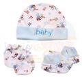 Set of 3 Cap Booties Mittens Light Blue (0-6 Months). 