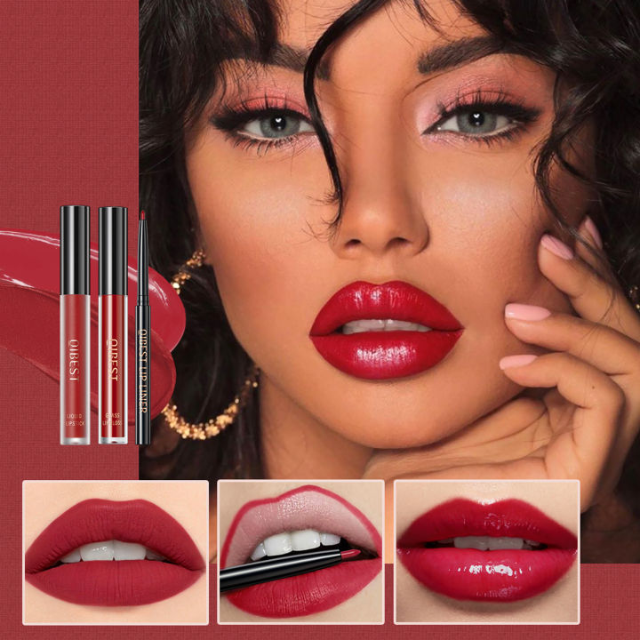 QIBEST Liquid Lipstick Set+ Lip Liner Pencil Ultra Matte Lipstick Pen Velvet Long Lasting Lip Glosses Nude Makeup Cosmetics Kit BruberryBe