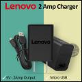 Lenovo Mobile Charger Adapter - Micro USB Data Cable (70Cm) - 2A Adapter Output ( 2 Amp ) - Fast Andriod Charger - 15W Wall Charger - Model C-P32 & R2.0 – Black. 