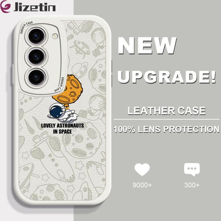 Jizetin for Samsung S23 Plus 5G / S23+ 5G Back Cover Freedom Astronaut Lambskin Texture PU Leather Back For Girls Boys Soft Phone Case