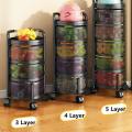 3/4/5 Layer/Tier/Step Kitchen Rotating Shelf 360 Degree Baskets Fruit Vegetable Storage Rack Floor Round Household Multi-function Shelf With Wheels. 