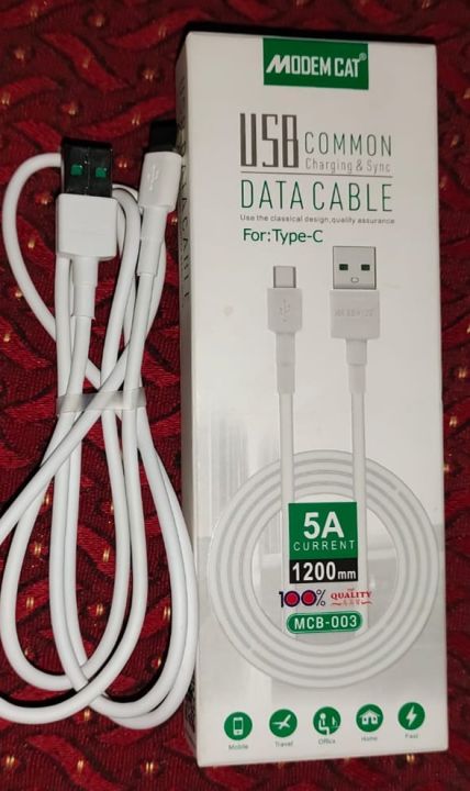 Modem cat USB common charging and sync data cable for type c 5A current 1200mm