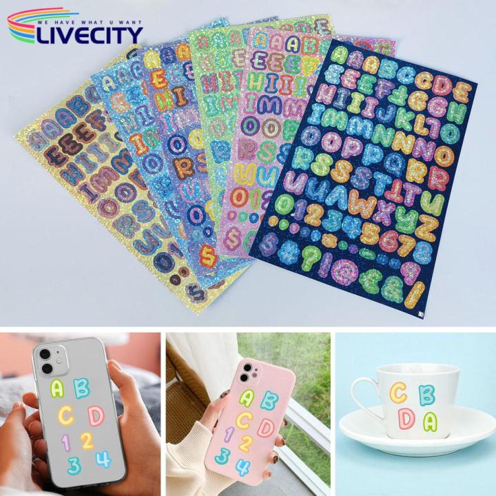 Iridescent Letter Stickers Colorful Self-adhesive Letter Stickers for Scrapbooking Diy Crafts Iridescent Vinyl Alphabet Numbers Perfect for Journals Water Bottles 6 Sheets Set Colorful Alphabet
