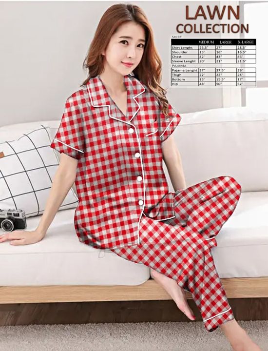 Best%20Comfortable%20Ladies%20Nightwear%20Shirt%20Pajamas%20Two%20Piece%20Dress%20in%20Lawn%20Stuff%20Short%20Sleeve%20Pyjama%20-%20Image%202