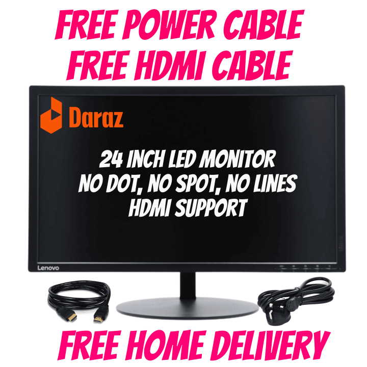 R 24 Inch A+ Grade 1080p LED Monitor | HDMI Input | 1080p Full HD Display | VGA, DVI, D-Port Input | Universal Iron Stand | Fresh Pieces | 60Hz Display | LED Monitor | Free Home Delivery | Free Cables | Best Price Guaranteed | Brand Refurbished