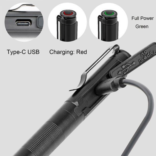 J-905 Zoomable Rechargeable Black Color Penlight Torch Metal Body With Type-C Charging Cable
