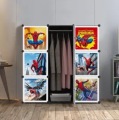 SPIDER MEN 9 Cubic DIY (Nylone) Plastic Baby Clothes Cabinet Space Saver Organizer / Baby cupboard and Baby Hanging Wardrobe - 9 Cubes Storage Cabinet & Wardrobe For Kids With Hanging Rod. 