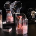Acrylic Makeup Brush Holder With Pearls, Cosmetic Brush Case With Dustproof Lid, Countertop Brushes Holder. 