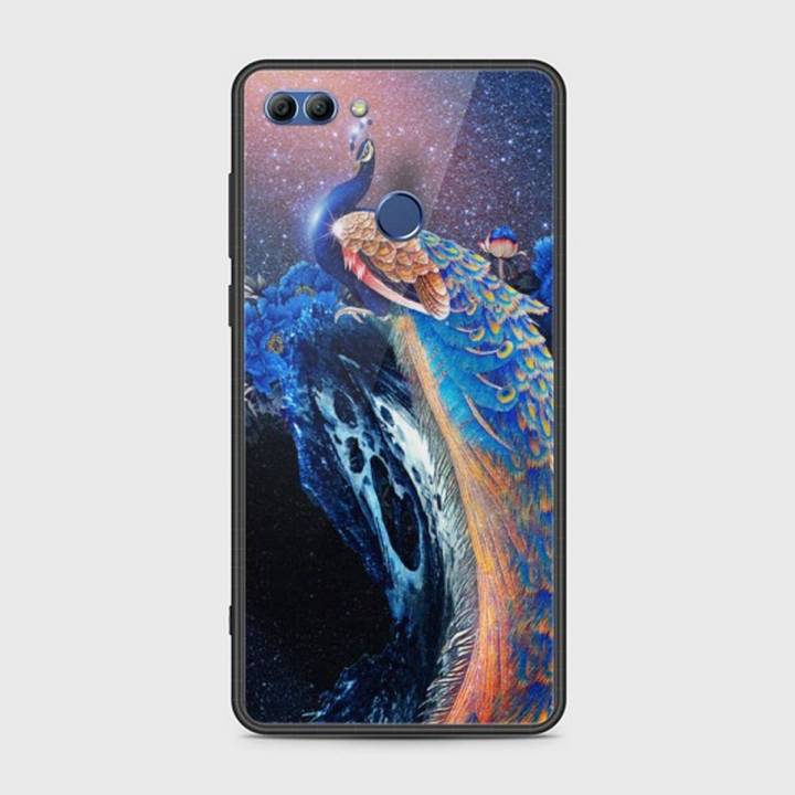 Huawei Y9 2018 Cover - SkinLee HQ Infinity Glass Case (Soft) - Peacock Diamond Embroidery - SKINLEE-566-1-838-150