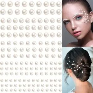 100 pcs Pearl Stickers 4 Sizes - Hair Pearls Stick On Self Adhesive Pearls Stickers Face Pearls Stickers for Hair -  Flat Back Pearls for Crafts Self Adhesive Pearls for Makeup 5 Size Pearls Nail Hair Face Pearls for Jewelry Making, DIY Craft Home Decor