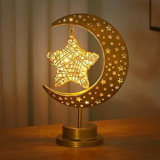 Eid Mubarak Night Light, Ramadan Decoration LED Iron Moon Star Eid ...