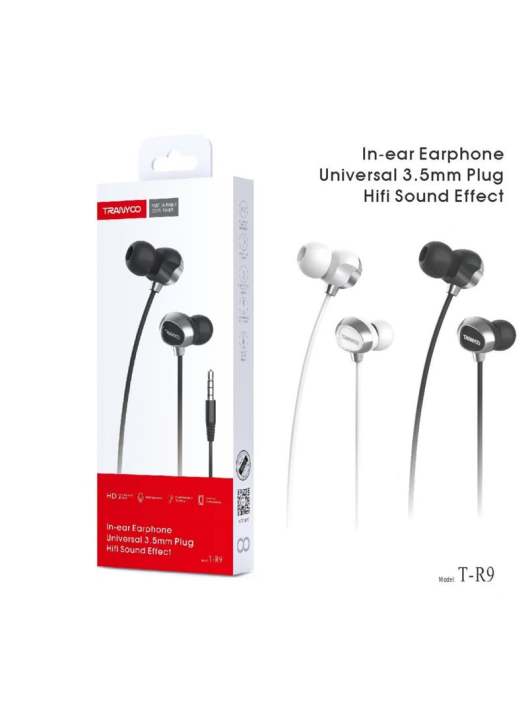 TRANYOO T-R9 3.5mm Wired In-Ear Earphones with Microphone and Stereo Sound - Black