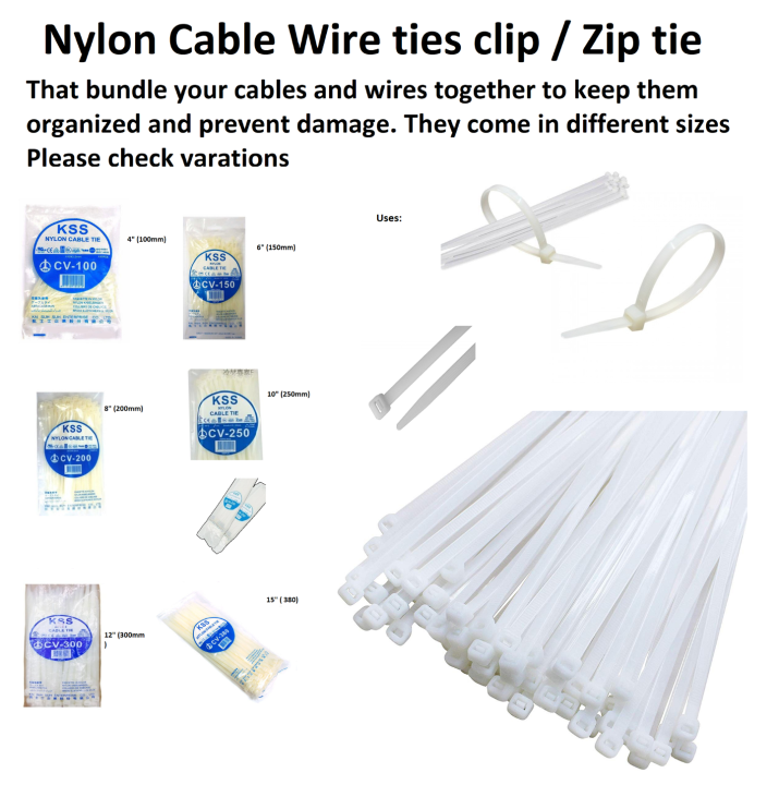 Nylon Cable Tie clip Self Locking imported Zip Tie -Multi-Purpose - 4 6 8 10 12 15 Inches- pack of 100