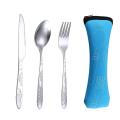 【FUN LIVE】 3Pcs/7Pcs Set Dinnerware Portable Printed Stainless Steel Spoon Fork Steak Knife Set Travel Cutlery Tableware With Bag Cucharas. 