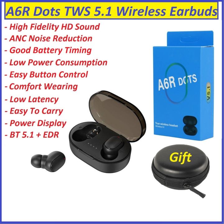 A6R Dots TWS Wireless Earbuds Bluetooth 5.1 Deep Bass Stereo Sound Mini Earbuds