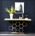Honeycomb Console Golden Golden metal console table ss pvd marble top. 