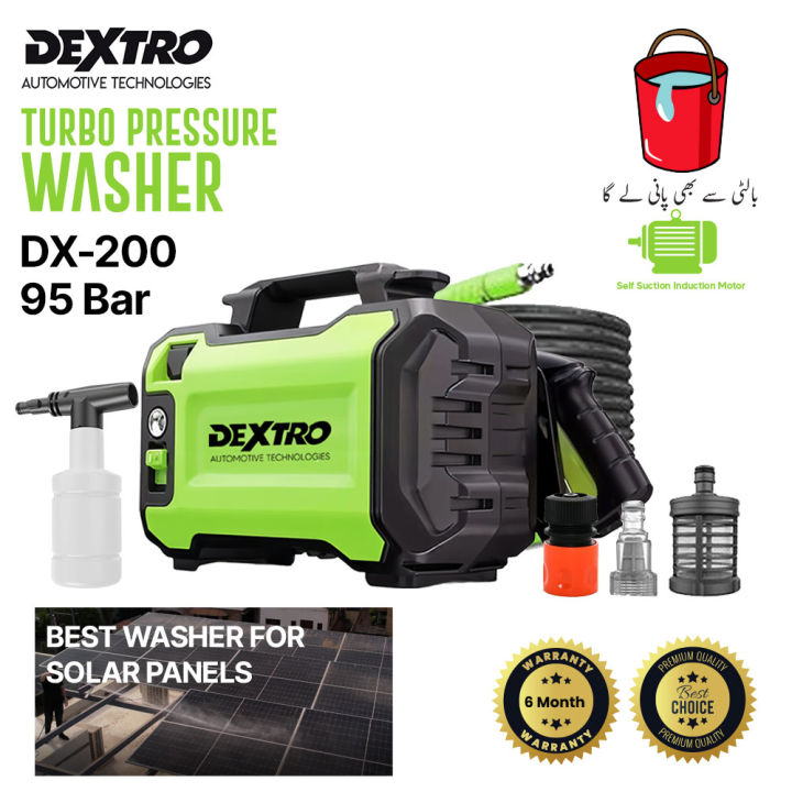 Dextro DX-200 Pro High Pressure Washer - Induction Motor - 95 Bar -  Self Suction System with Free Soap Bottle / Best Pressure For Solar Panels / Solar Panel Washer / Car, Home, Solar Panels (6 months warranty)