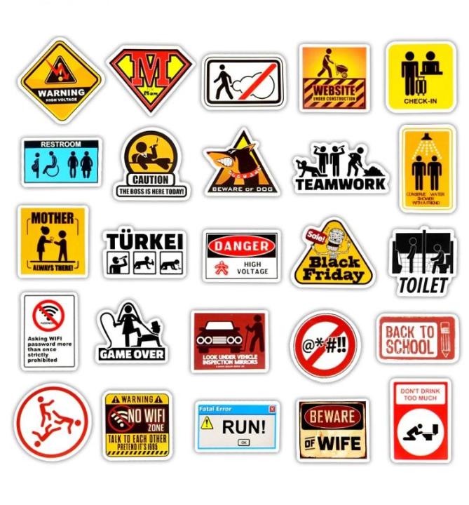 10%20Pcs/Pack%20Funny%20Danger%20Warning%20Banning%20Signs%20Waterproof%20Stickers%20for%20Laptop%20PC%20TV%20Fridge%20Guitar%20Mobile%20Skateboard%20-%20Image%203