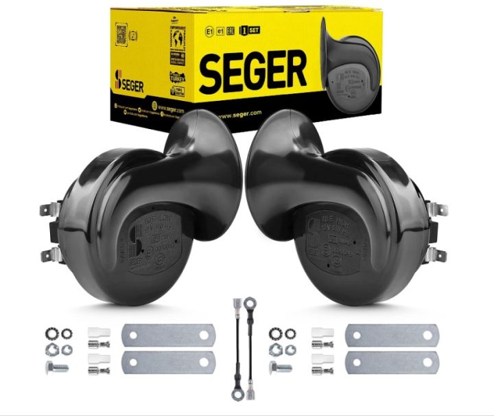 Car Horn SEGER Snail Shape- Trumpet Car Horn Set-Truck Horn-Water Profe High/Low Tone 12 Volt, Universal Fit-Orignal 60B Series, 12V Loud Car Horns with Brackets and Assembly Kit