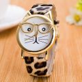 【ETOP】Leopard Cat Face Women Geneva Watch Leather Strap Analog Quartz Wrist Watches Kids Clock Gold Ladies Watch Relogio Feno. 