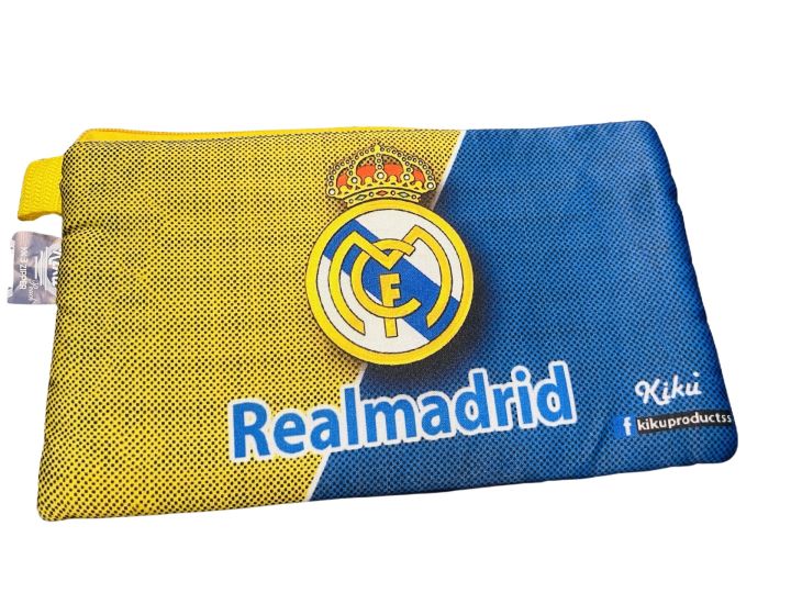 Tripple Zippered Multipurpose Three Pocket Pencil Pouch In Real Madrid Character For School And Other Use