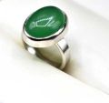 Green عقیق Gemstone Silver Ring. 