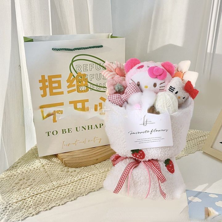 Sanrio Kawaii Kitty My Melody Kuromi Cinnamoroll Plush Doll Flower Toy Sanrio Bouquet Gift Box Valentine's Day Christmas Gifts