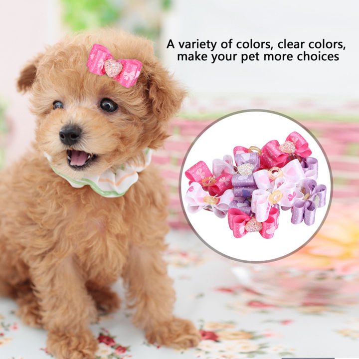 15 x Mixed Pet Small Dog Hair Bows Elastic Bands Puppy Cat Rhinestone Grooming