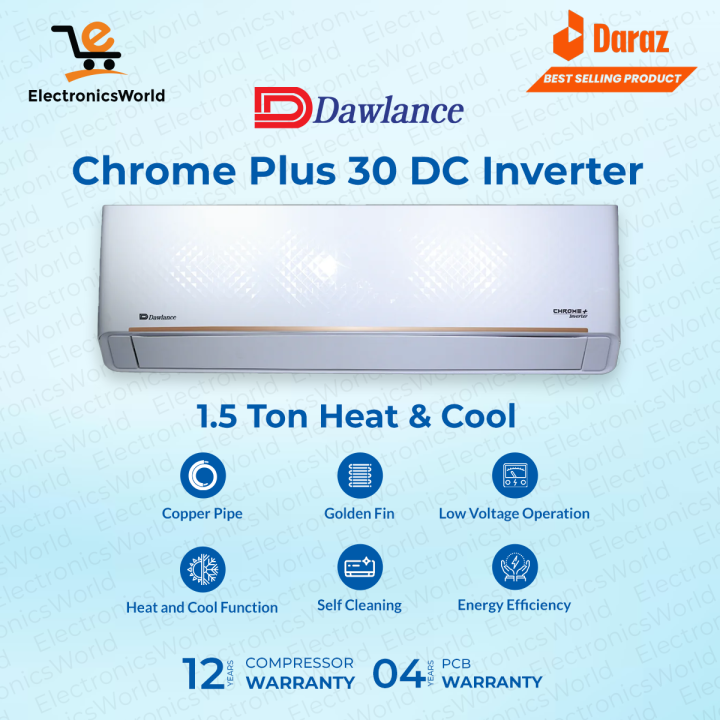 Dawlance Ac 1.5 Ton Dc Inverter Chrome Plus Inverter 30 (Heat & Cool)  Latest Model - 4 Years P.C.B Card Warranty - 12 Years Compressor Warranty