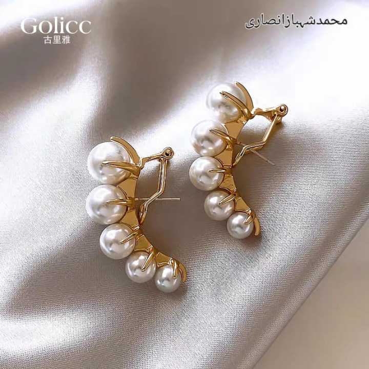 Golden Arc Pearl Climber Earrings – Luxury Curve Collection by Golicc