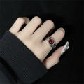 Irregular Gemstone Ring Aesthetic Girl Hollow Red Stone Ring Women's Hollow Ring Vintage Ladies Jewelry Accessories. 