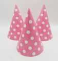 BABY PINK POLKA DOT BIRTHDAY CAPS ( PACK OF 10 PAPER CAPS ). 
