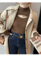 Yfashion Women Half Turtleneck Sweater Knitted Bottoming Shirt  Fit Solid Color Long Sleeves Tops color. 