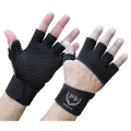 PF Weightlifting Gym Gloves Fitness Wrist Wraps Exercise Black. 