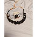 Premium Quality Black Stones Choker Necklace With Earrings. 