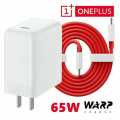 Original 65 watt WARP Charger for OnePlus All Models With 100% Original Data Cable |Warp Charger for OnePlus with Fast Charging Cable USB C to USB C - 65W Power Adapter. 