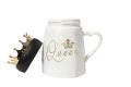 White Queen Crown Luxury Elite Design Mug With Crown Lid Ceramic Coffee Cup. 