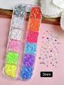 Gemzee 12 Grid Jelly Flat Back Rhinestones 2000Pcs 3mm Starter Kit with Tweezer Caryon Pencil & B-7000 5ml Glue | Nail Art Bedazzle DIY Craft. 