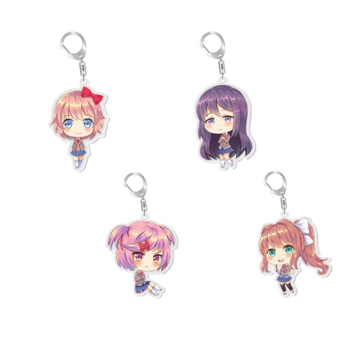 【HOT】 Cute Game Anime Keychain Cartoon Figure Sayori Yuri Natsuki Monika Acrylic Bag Pendant Boy Girl Key Chain Ring Gift Wholesale