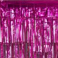 Pink Metallic Tinsel Foil Fringe Curtains 3.2ft x 6.5ft Backdrop Photo Booth Pink Metallic Foil Curtain for Birthday, Wedding, Bridal Shower, Baby Shower, Anniversary Party Decoration. 